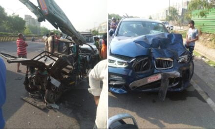 नोएडा में BMW कार ने ई-रिक्शा को मारी टक्कर, 2 लोगों की मौत, एक आरोपी मौके से फरार