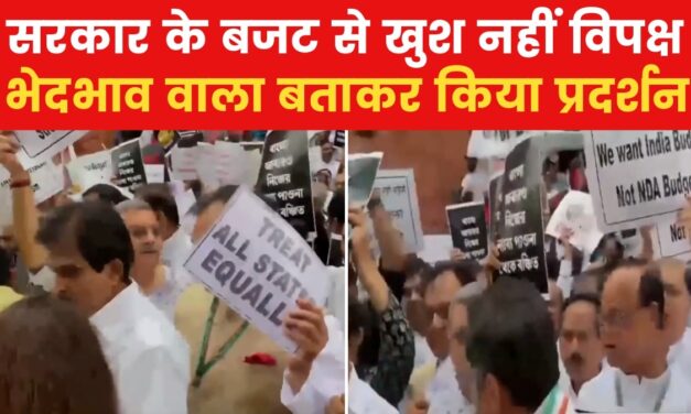 बजट के खिलाफ विपक्ष का 'हल्ला बोल', संसद के बाहर किया प्रदर्शन