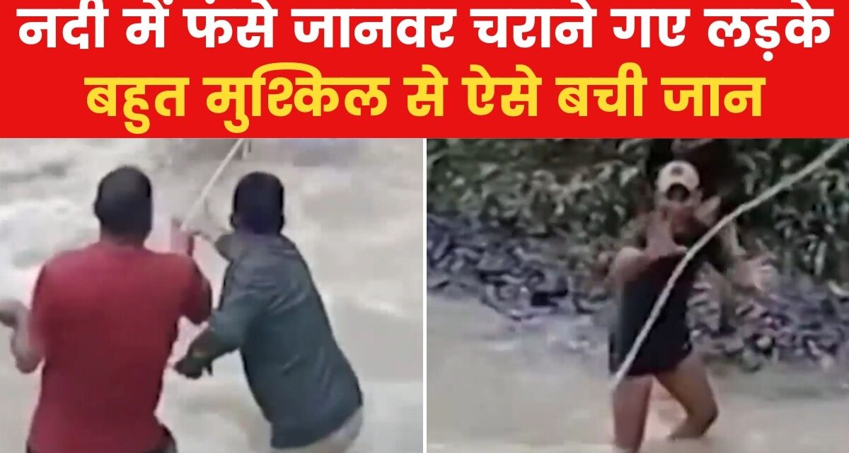 जम्मू-कश्मीर: नदी का बहाव अचानक तेज होने से फंसे दो लड़के, देखें
