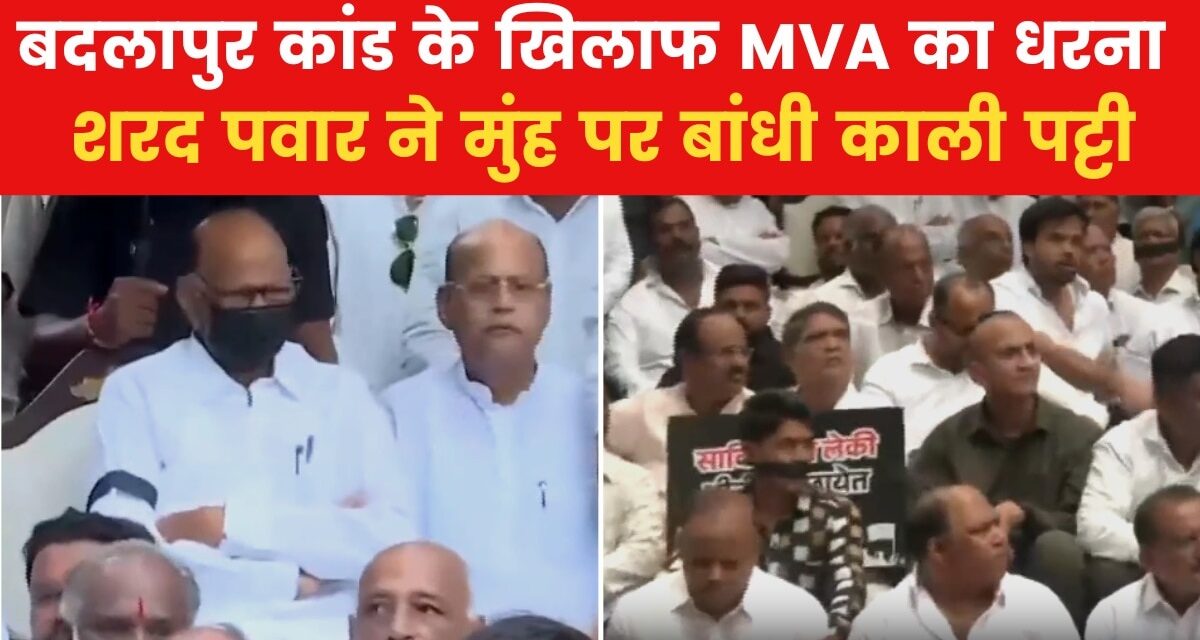महाराष्ट्र: बदलापुर कांड के खिलाफ काली पट्टी बांधकर धरने पर बैठे शरद पवार, देखें