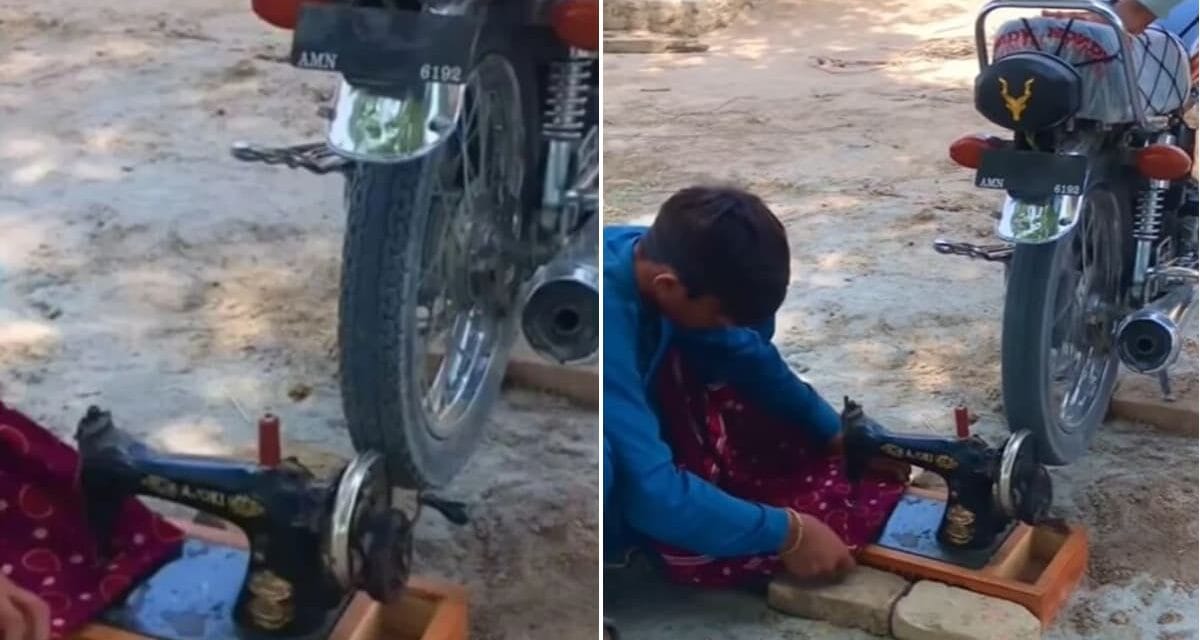 कपड़े सिलने के लिए लगाया बाइक का तगड़ा जुगाड़, निंजा टेक्निक देख लोगों को नहीं हुआ आंखों पर भरोसा