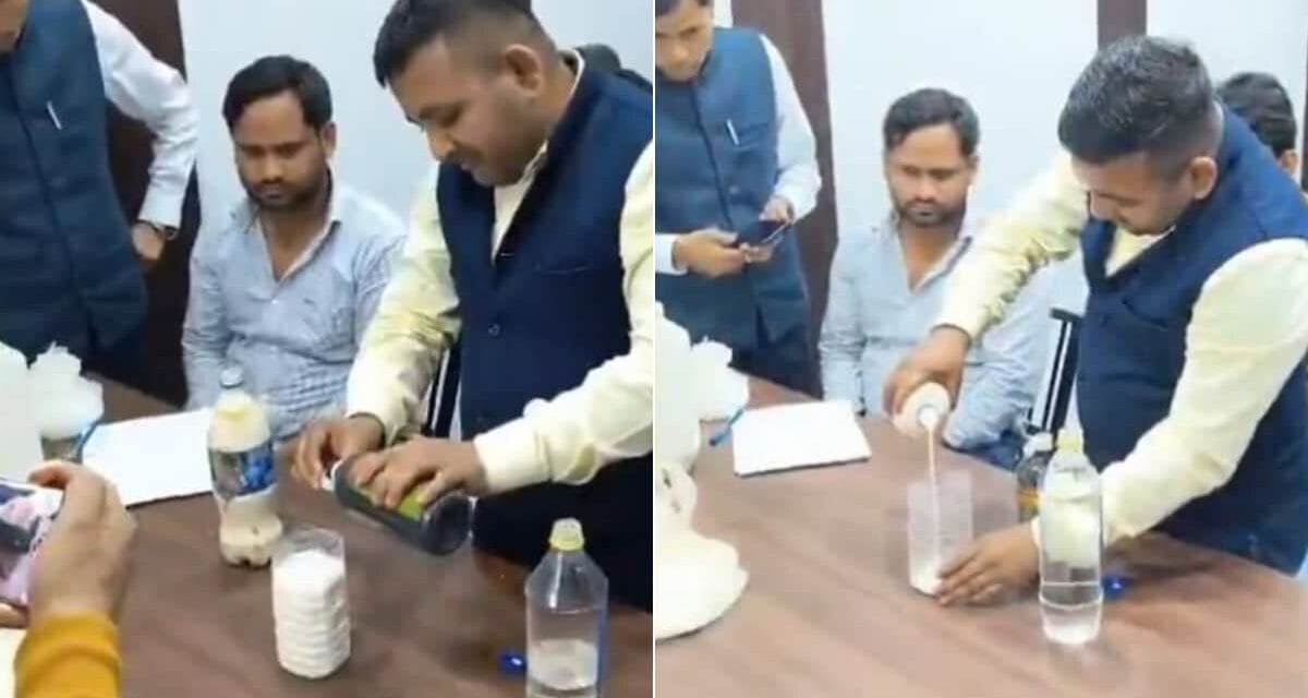 नकली दूध बनाने का डेमो देखिए… शख्स ने 1 लीटर केमिकल से तैयार किया 500 लीटर मिलावटी दूध, वायरल हुआ Video