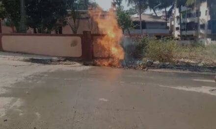 कर्नाटक के धारवाड़ में गैस पाइपलाइन में अचानक लगी आग, लपटें देख मची अफरा-तफरी