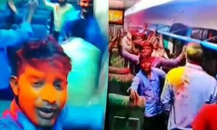 VIDEO: शताब्दी एक्सप्रेस में रेल कर्मियों का हुड़दंग, रंग-गुलाल उड़ाकर खेली होली, हुआ एक्शन