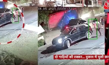 देहरादून: मसूरी रोड पर दो गाड़ियों में टक्कर, देखें कैसे दुकान में घुसी कार