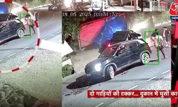 देहरादून: मसूरी रोड पर दो गाड़ियों में टक्कर, देखें कैसे दुकान में घुसी कार