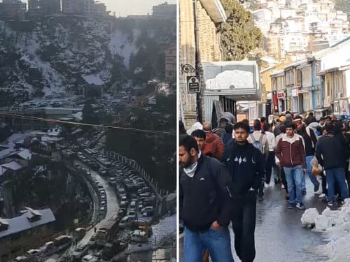 हिमाचल में बर्फ देखने उमड़े टूरिस्ट:हिल स्टेशन पर चौतरफा ट्रैफिक जाम, मौसम देखकर प्लान करें टूअर, एक महीने तक देख सकेंगे स्नो