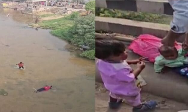 2-3 साल के बच्चों को पुल पर छोड़ नदी में कूद गई मां, लोगों ने बचाया