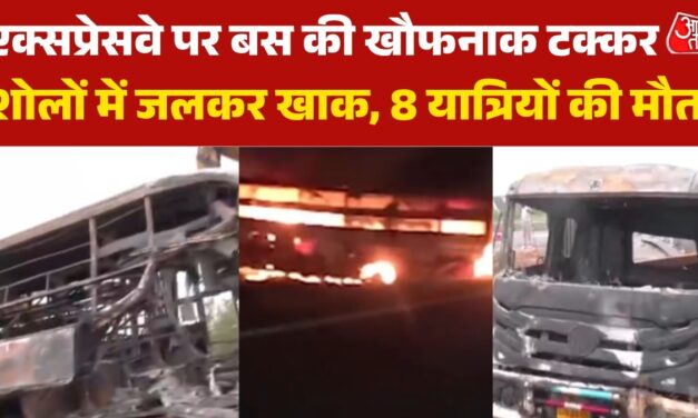 एक्सप्रेसवे पर दर्दनाक सड़क हादसा, टक्कर के बाद धू-धू कर जली बस